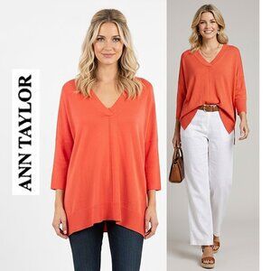 ANN TAYLOR - Silk blend - Comfy orange pullover v-neck dolman sweater